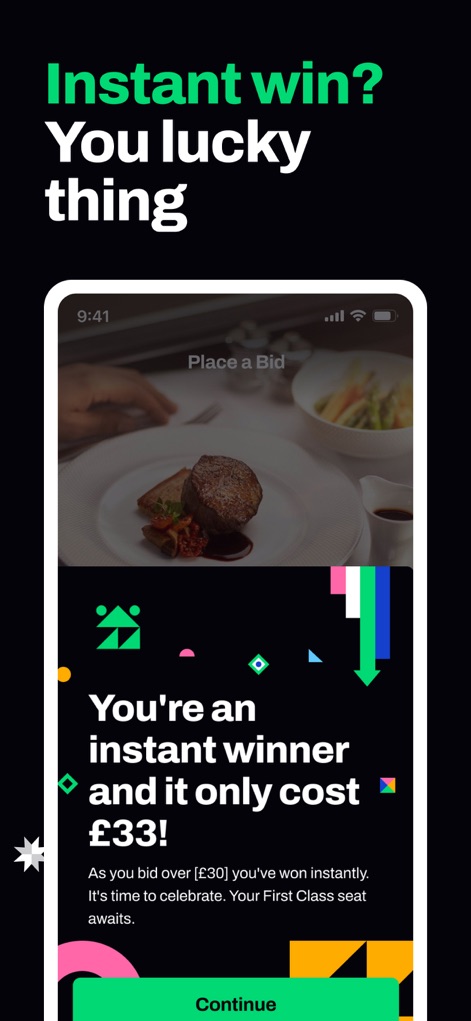 Seatfrog: Rail Journey Planner - Les utilisateurs sont félicités pour une "victoire instantanée" et peuvent voir le montant de "£33" pour leur surclassement.