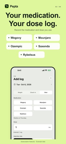 Pepta: GLP-1 Shot & Weight Log screenshot