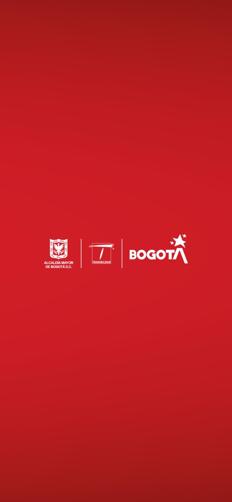 TransMi App - La pantalla final muestra los logotipos oficiales de la 'Alcaldía Mayor de Bogotá D.C.' y 'TRANSMILENIO', reafirmando el respaldo gubernamental y la autenticidad de la aplicación.