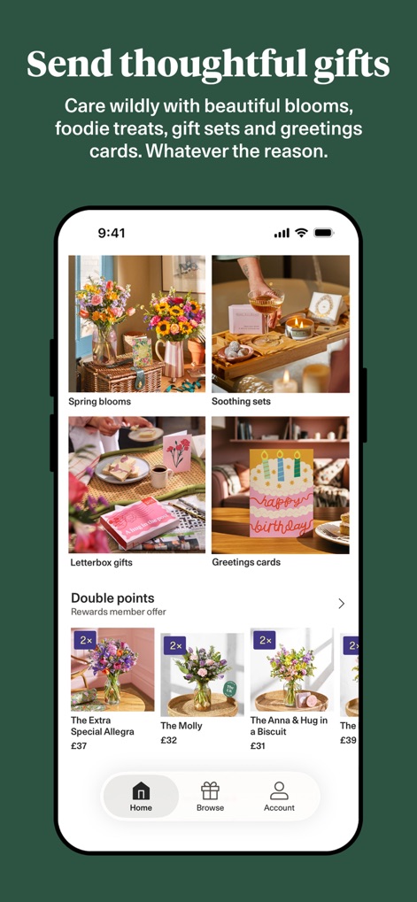 Bloom & Wild - Flowers & Gifts - Discover a wide array of thoughtful gifts through diverse categories like "Letterbox gifts" and "Soothing sets", presented with visually appealing product listings.