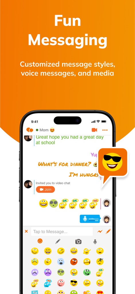 Stars Messenger Kids Safe Chat - Explorez les styles de messages entièrement personnalisables (polices et couleurs) et l'accès à une vaste bibliothèque d'emojis, enrichissant chaque conversation. Cette personnalisation rend les échanges plus dynamiques et expressifs.