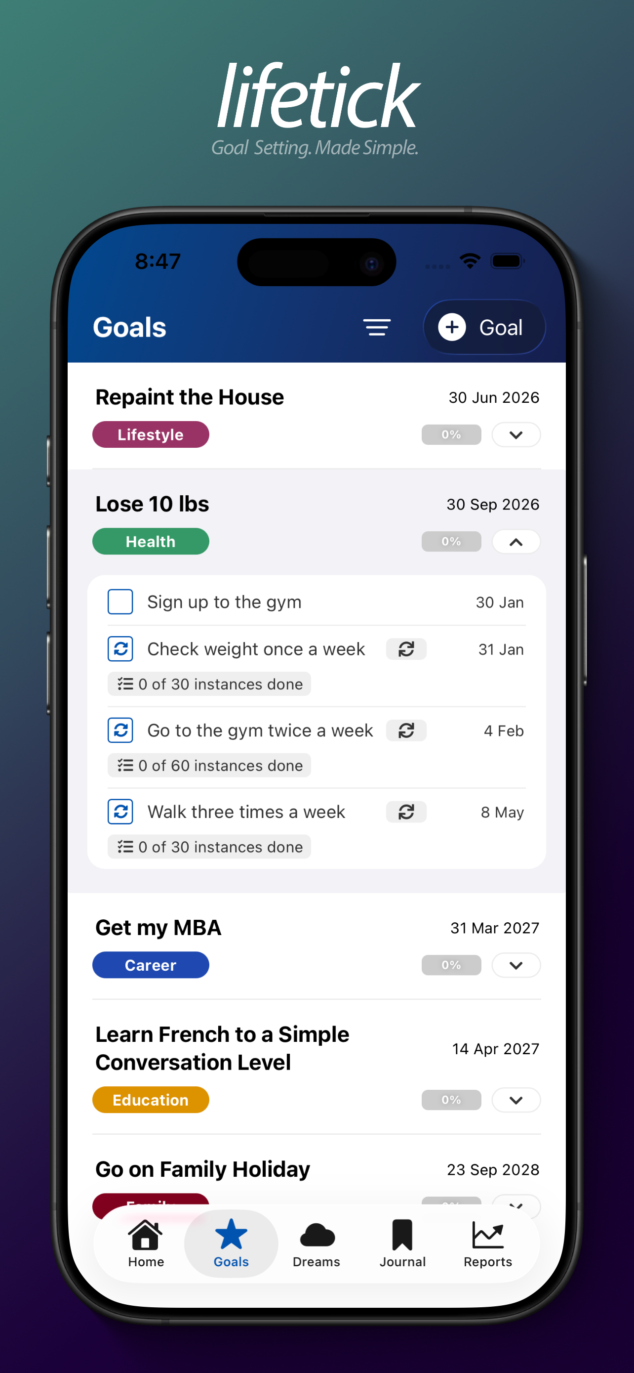 Lifetick - SMART Goal Setting