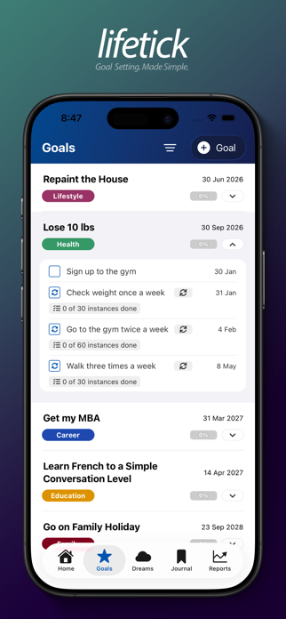 Lifetick - SMART Goal Setting Screenshot 1 of 5