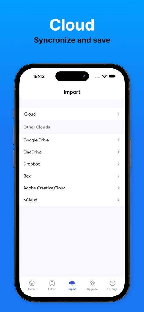 FSaver - Video, Story, Reels - La aplicación ofrece una robusta capacidad de importación desde diversos servicios en la nube, permitiendo a los usuarios acceder a contenido almacenado en iCloud, Google Drive, OneDrive y otros con facilidad.
