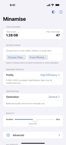 Minamise: Compress Media iPhone screenshot