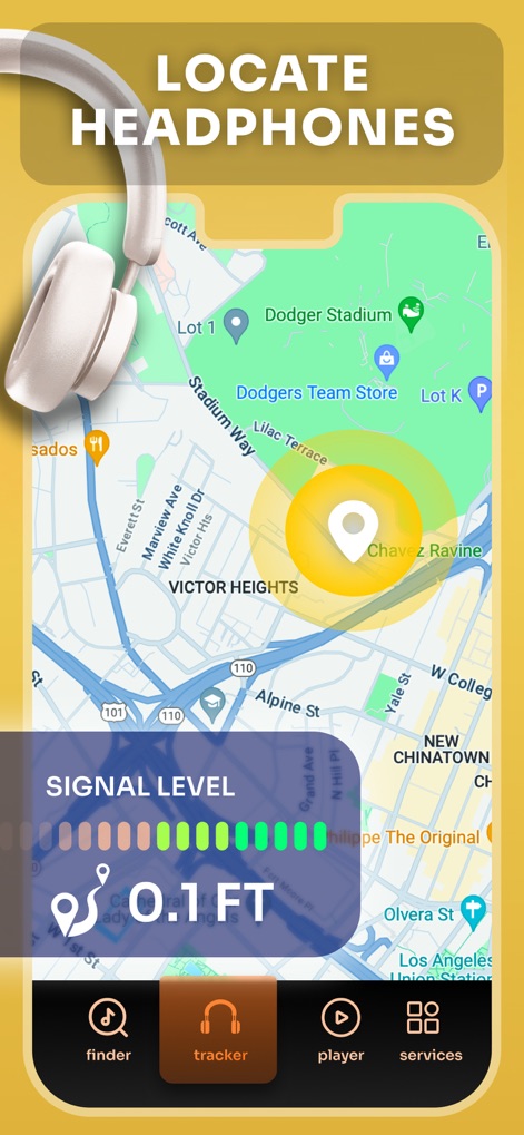 Headphones & Speaker Connect - Users can effortlessly locate misplaced devices with the map-based tracking system and precise signal level indicator.