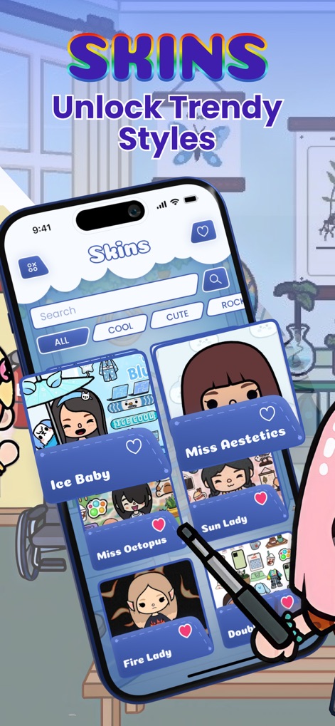 School Days for TC World - Discover how users can personalize their Toca World avatars with a wide array of skin categories like Cute and Rock, offering unique character styles such as Miss Aestetics.