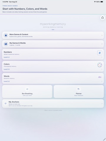 Myworkingmemory iPad screenshot
