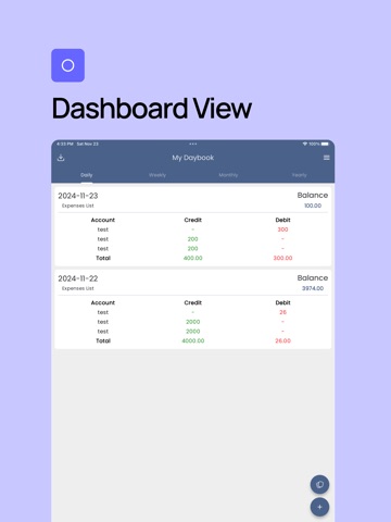 Daybook Ledgerbook iPad screenshot
