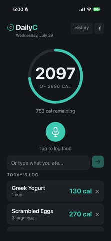 DailyC: Calorie Tracker iPhone screenshot