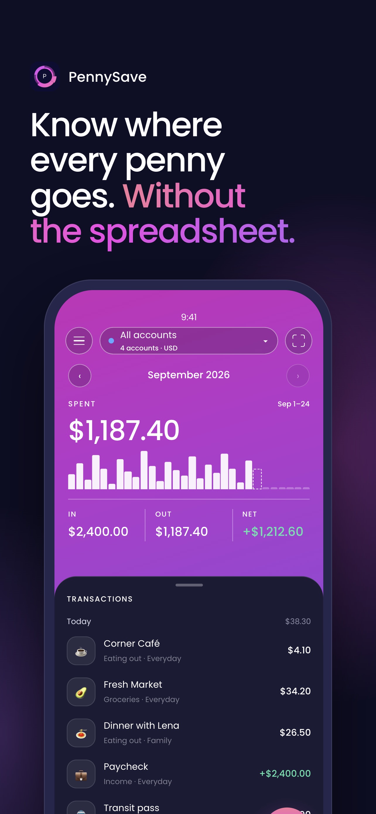 Screenshot 1 of PennySave: spending tracker