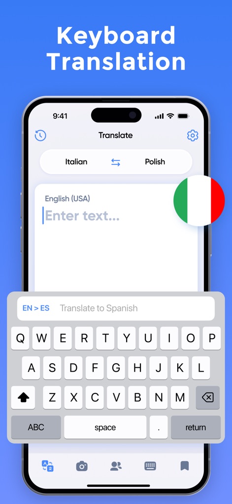 Voice Language Translator Pro - This tool seamlessly integrates translation directly into the keyboard, allowing users to type and translate text between languages like Italian and Polish within any app.