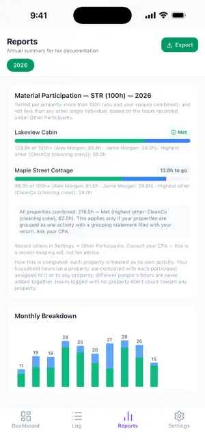 STR Tracker: Hours & Tax Log screenshot 3