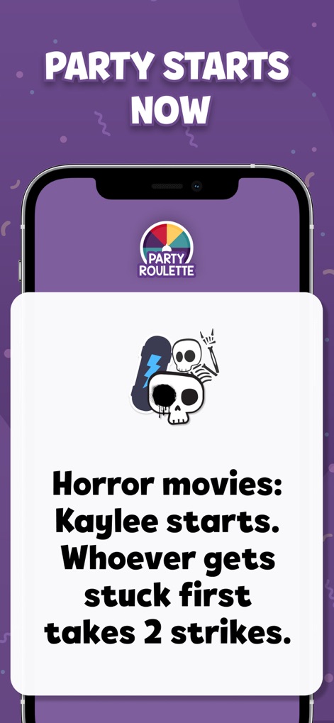 Party Roulette: Group Games - The app initiates exciting gameplay with specific instructions for players, clearly showing the "Wild" mode icon and tailored game rules like "Kaylee starts," ensuring immediate and dynamic engagement.