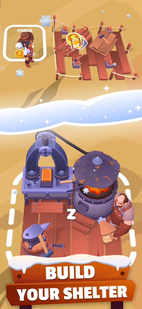 Gold Rush: Frozen Adventures - Witness the 'FORGE' prompt guiding players to new construction and a diligent worker operating the large industrial forge.