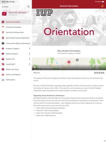 IUP Guidebook iPad screenshot
