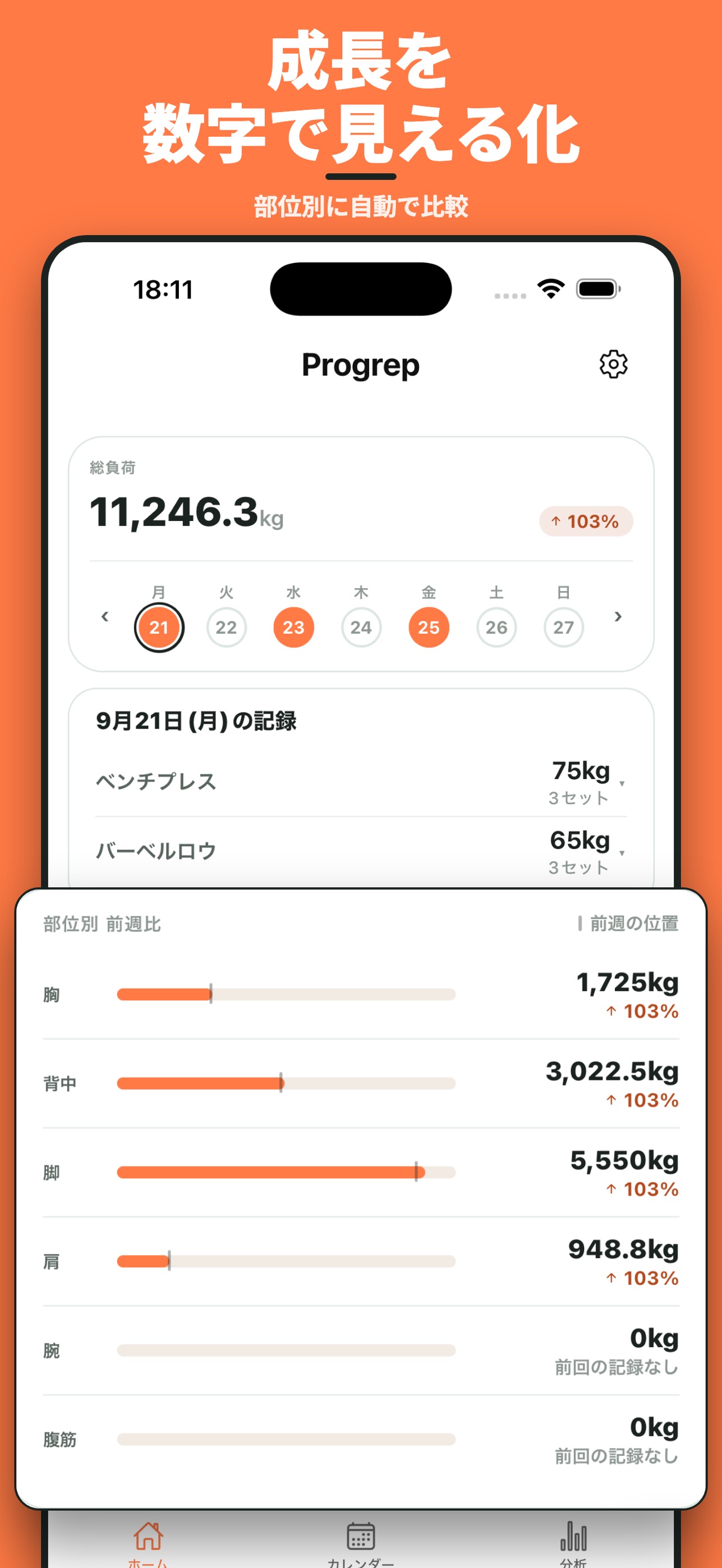 Screenshot 1 of Progrep - 筋トレを記録して分析