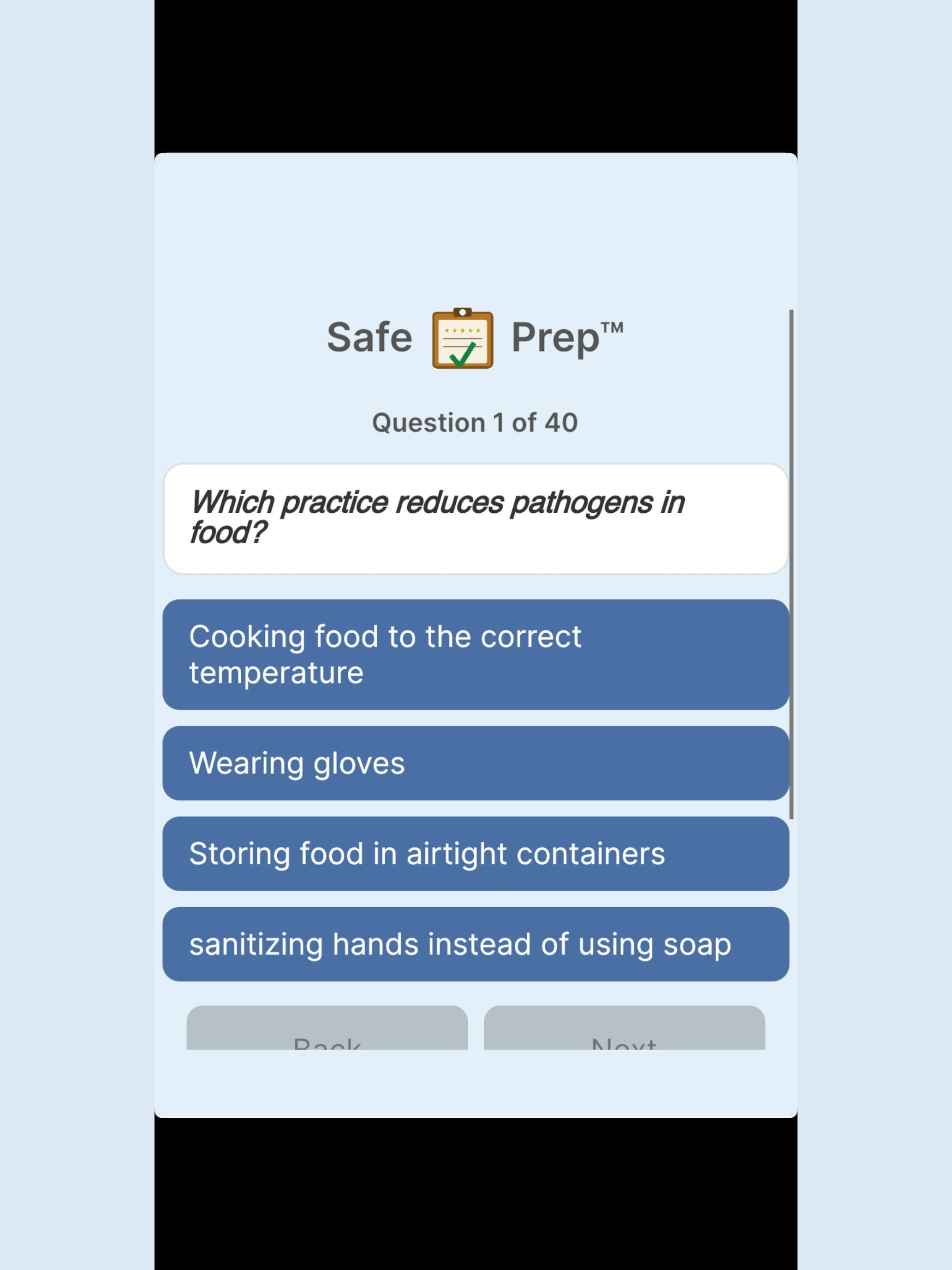 SafePrep Food Safety Exam