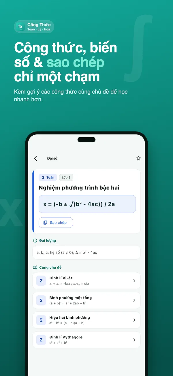 Screenshot #1 pour Công Thức Toán Lý Hóa - Ôn Thi