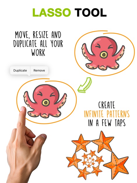 Endless Paper - The powerful lasso tool allows for easy duplication and resizing of content, enabling users to create complex patterns and arrange elements with precision.