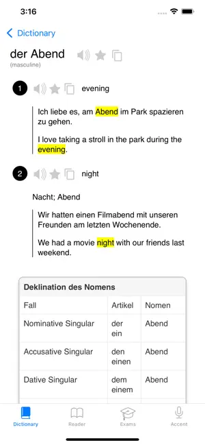 German - language dictionary screenshot 2