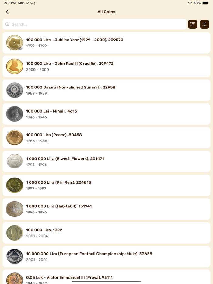 Coin Identifier Coin Value
