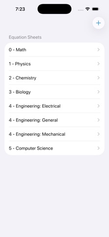 Equation Sheets (with ads) Screenshot 1 of 7