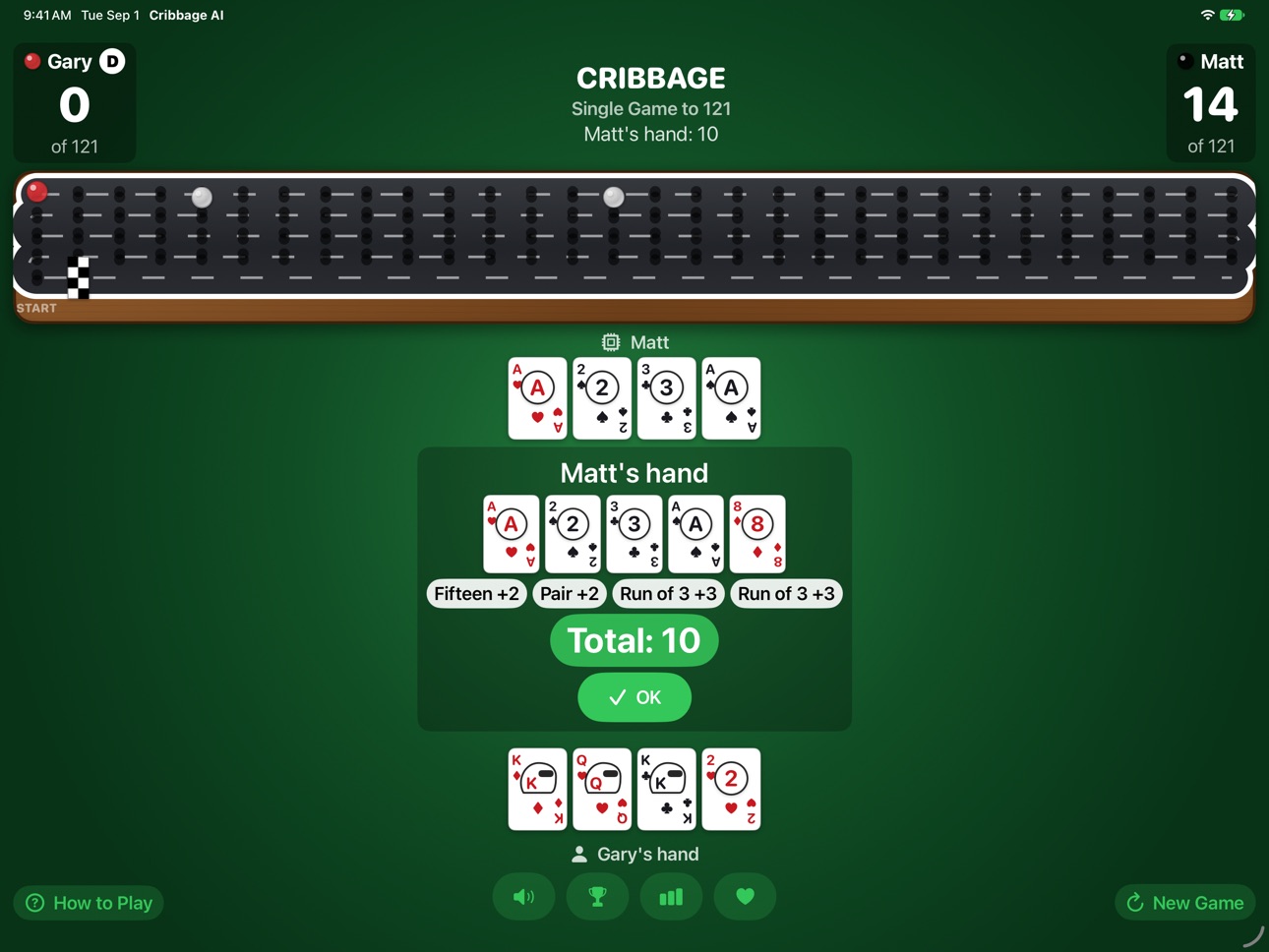 Screenshot 2 of Cribbage AI: Race to 121!