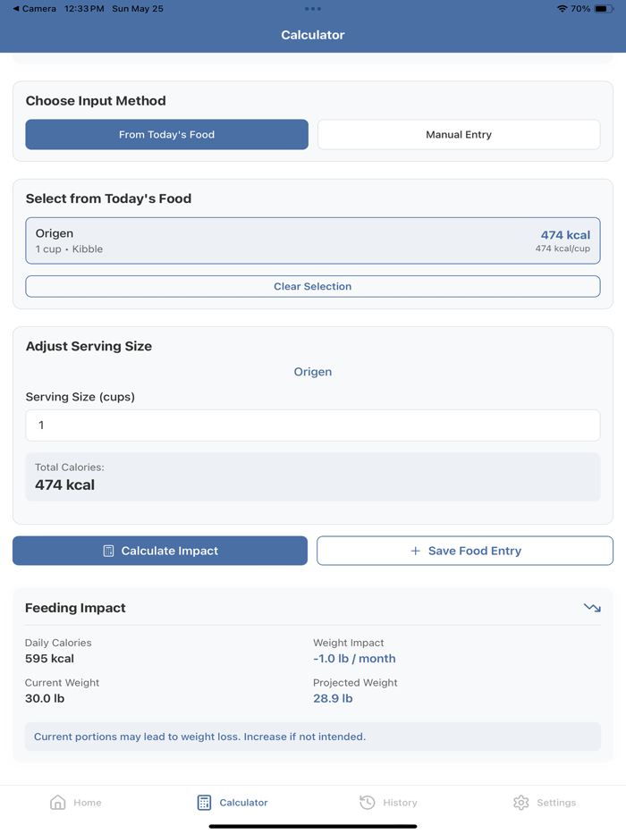 Dog Food Impact Calculator