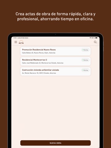 ACTA Obra iPad screenshot