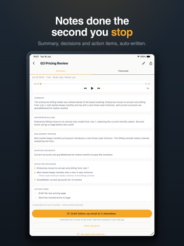 Minuted: AI Meeting Notes iPad screenshot