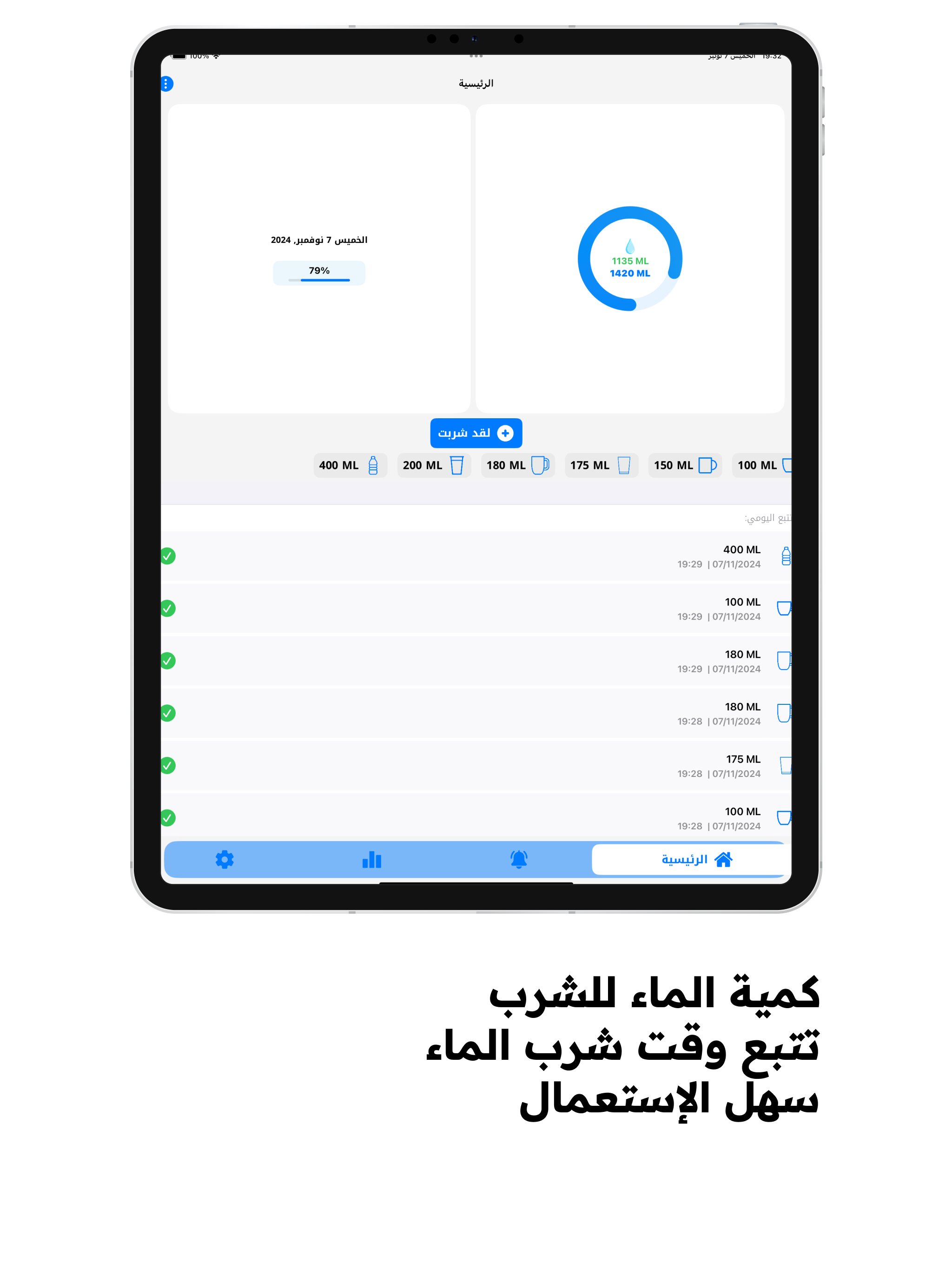 تذكير شرب الماء : منبه يومي
