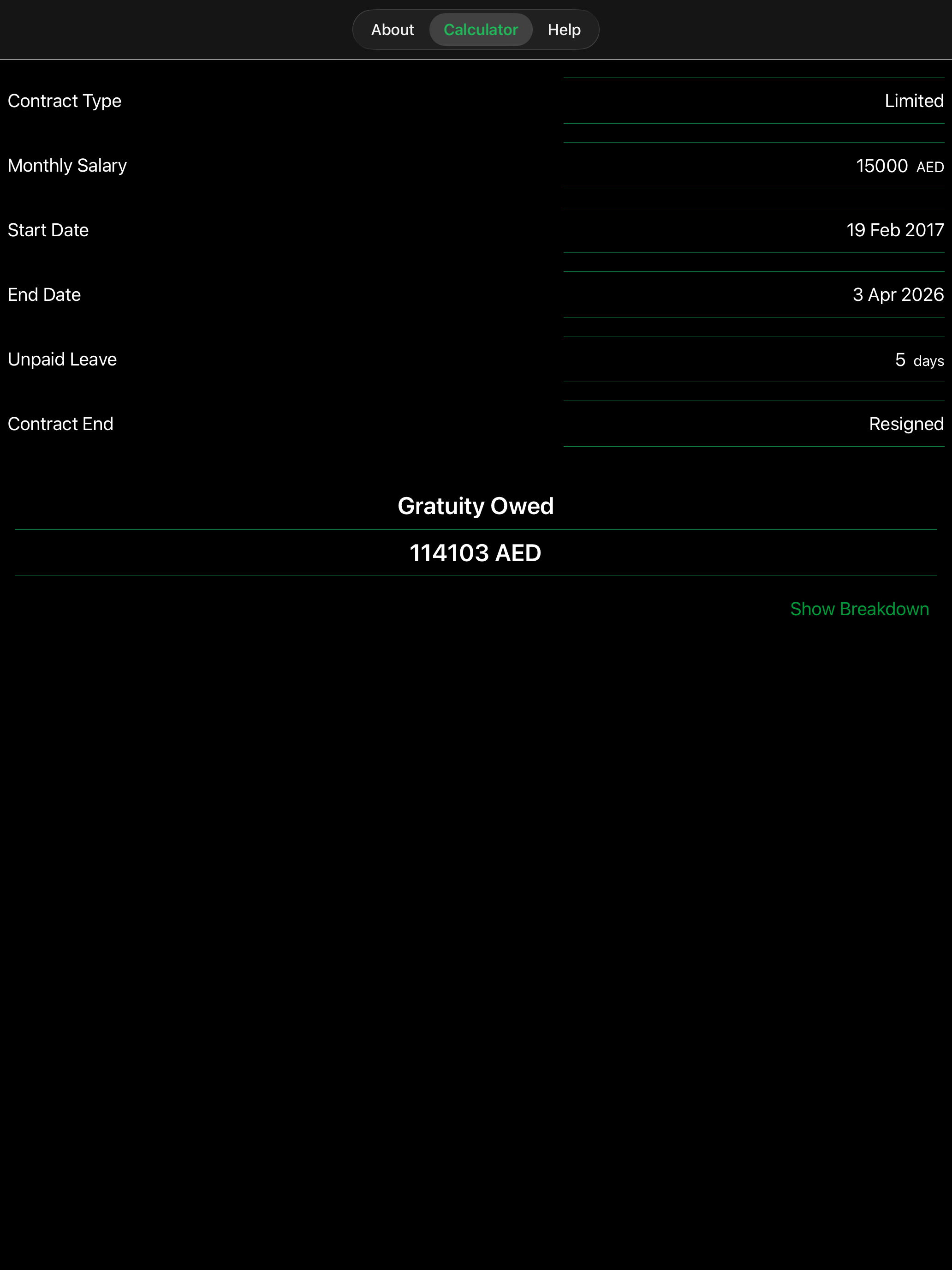 UAE Gratuity Calculator