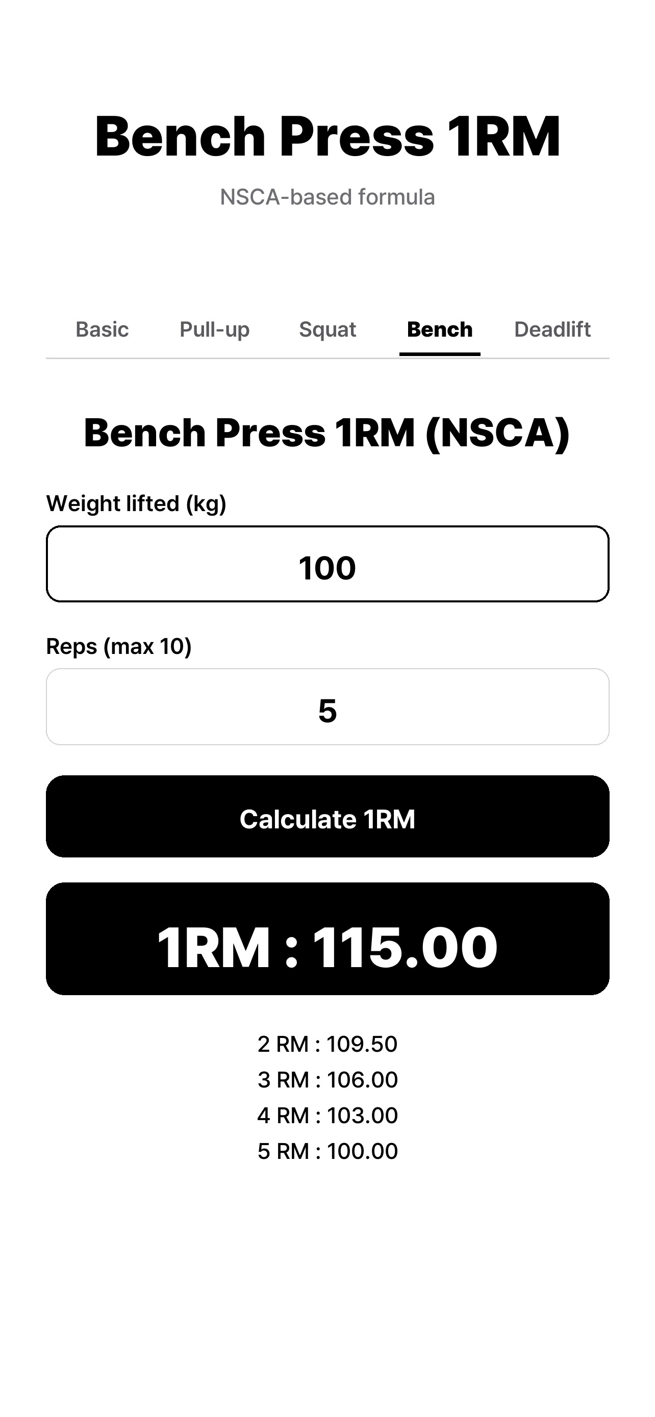 oneRM calculator(1RM)