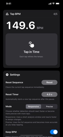 Tap BPM App + Widget iPhone screenshot