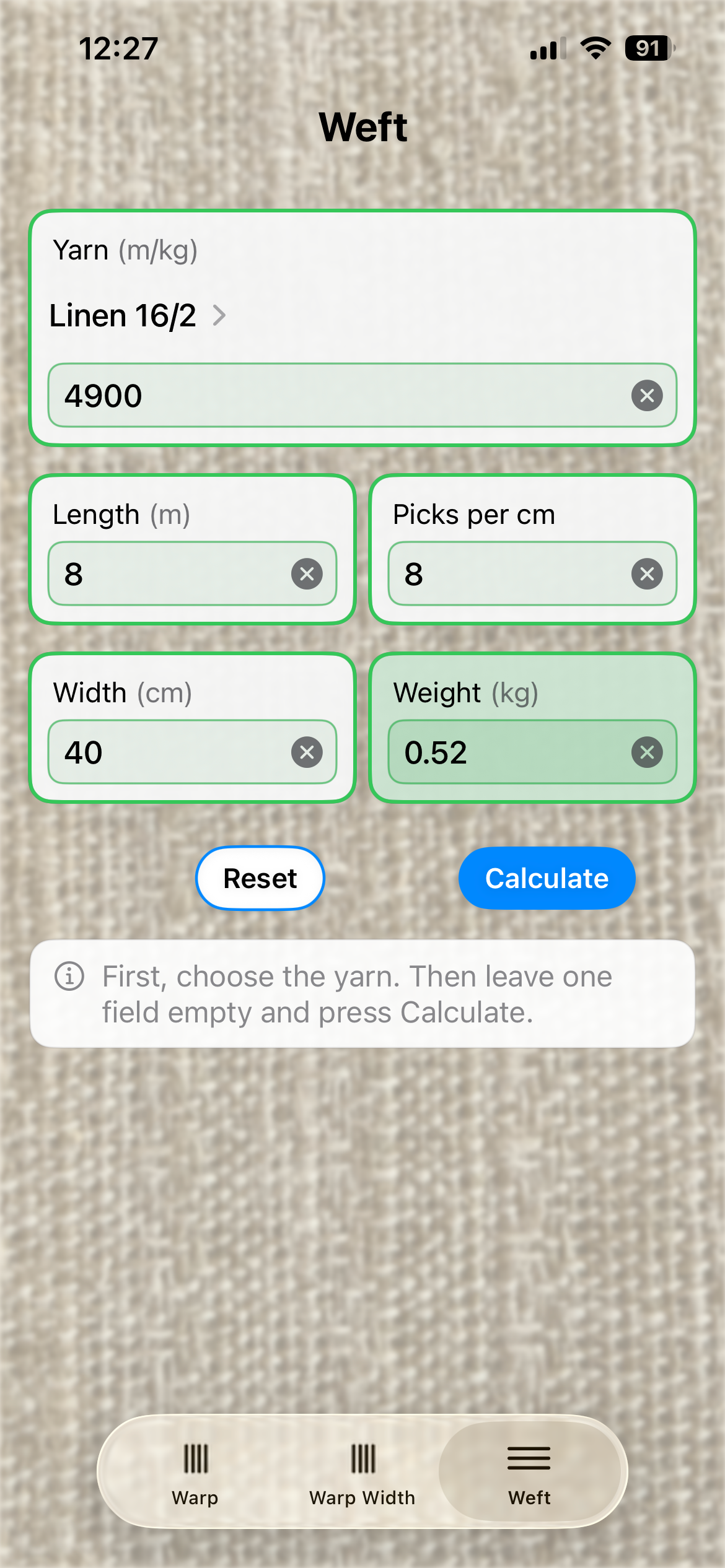 Warp and Weft Calculator