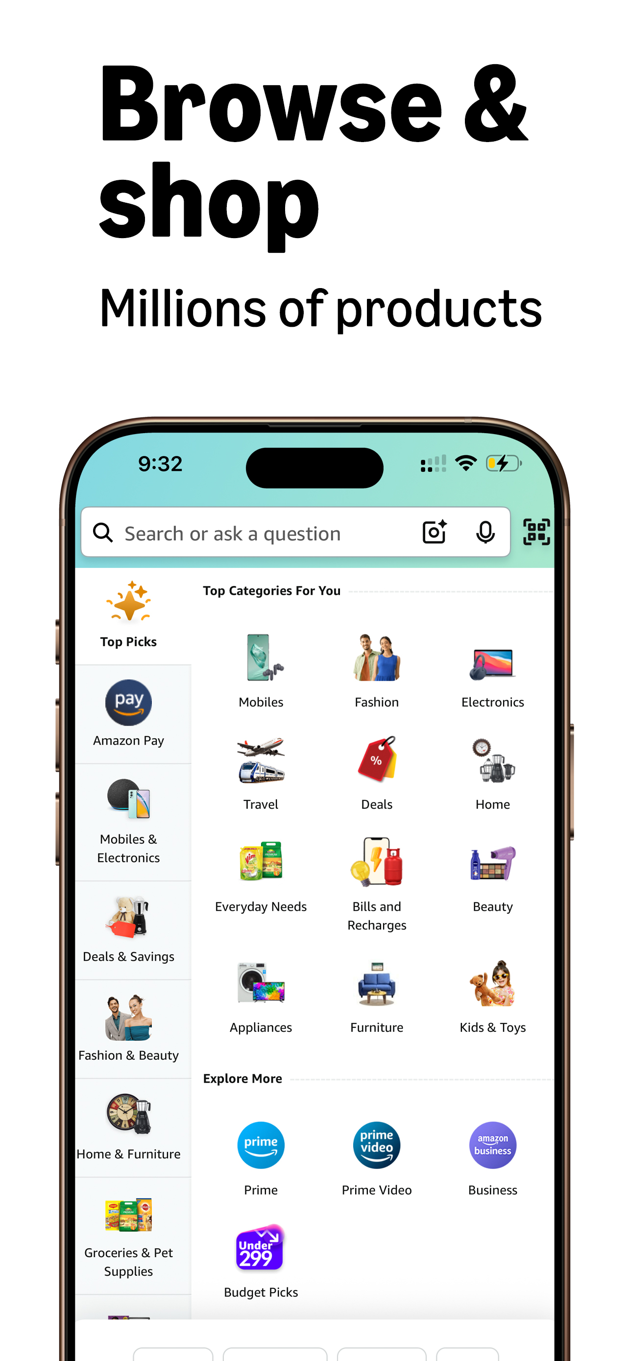Amazon India Shop, Pay, miniTV