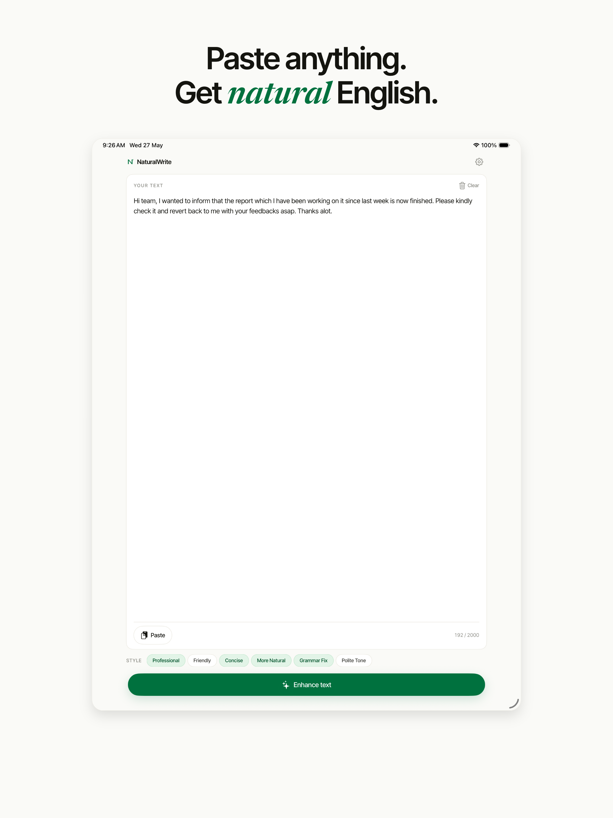 Natural Write: Grammar Checker