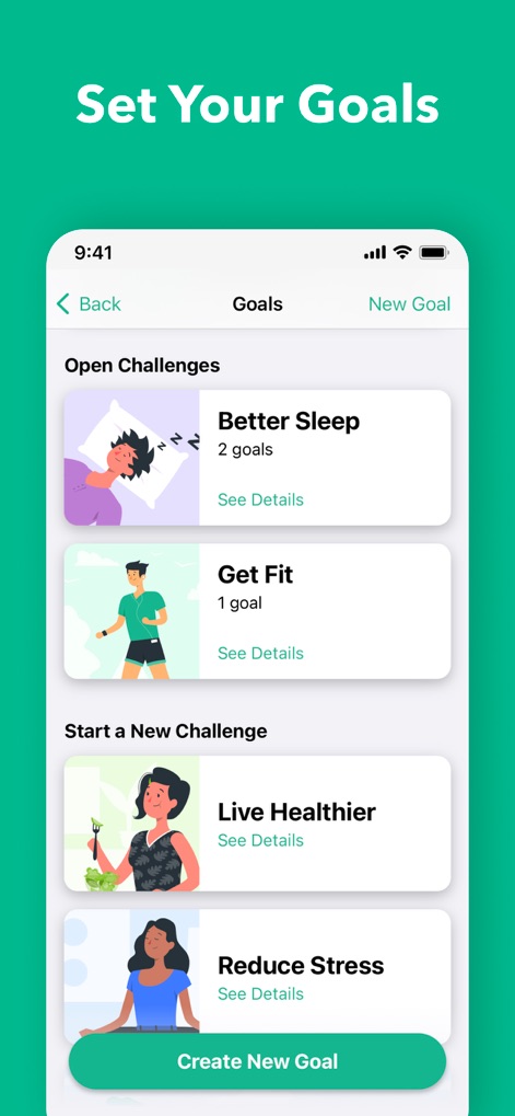 Daylio Journal - Mood Tracker - Daylio helps users set and track personal development through various 'Open Challenges' and options to 'Create New Goal' for self-improvement.