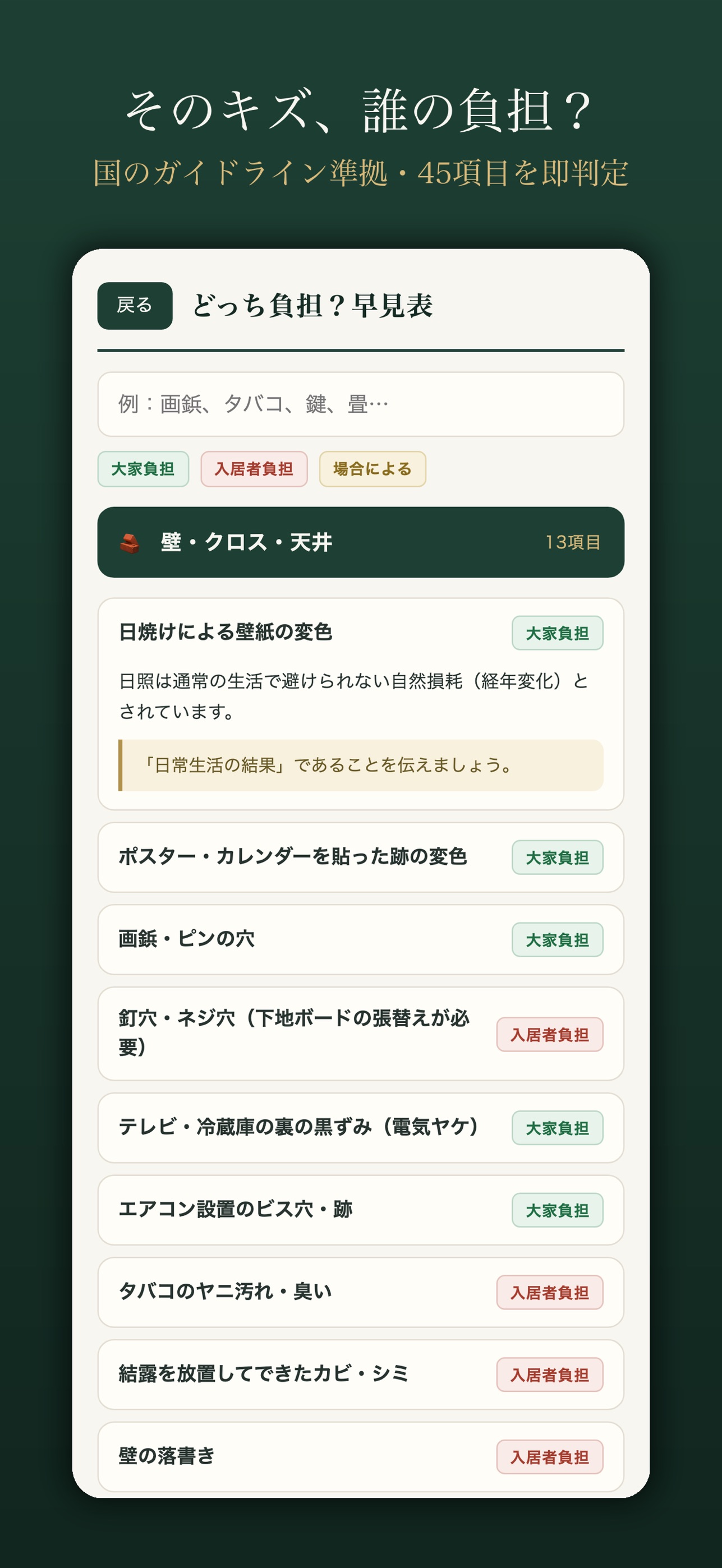 Screenshot 2 of 敷金・退去費用 どっち負担？チェック帳