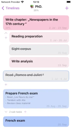 Timeline planning screenshot 1