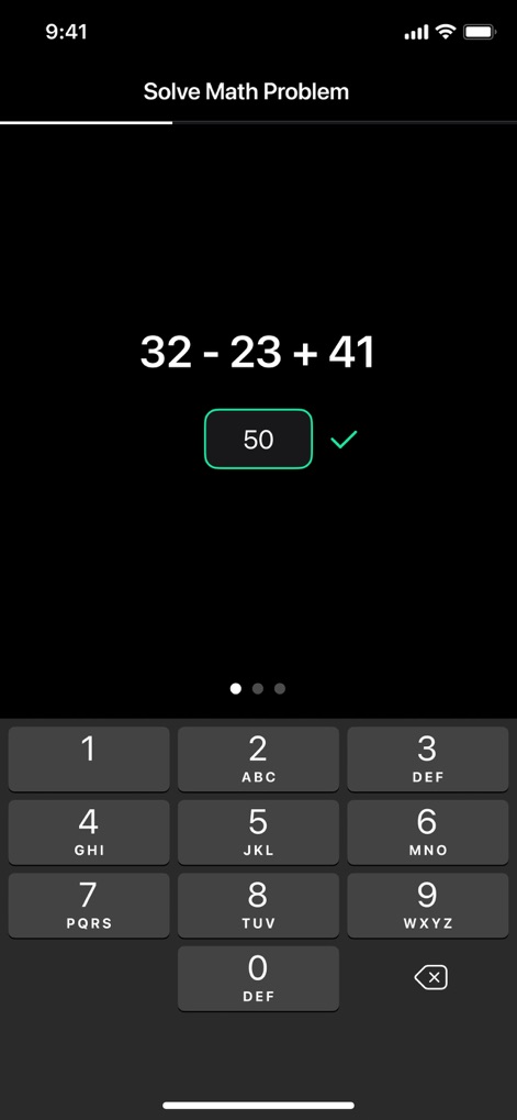 Smart Alarm Clock - Waking Up - The app presents brain-boosting challenges with complex math problems and provides visual confirmation of the correct answer upon submission.