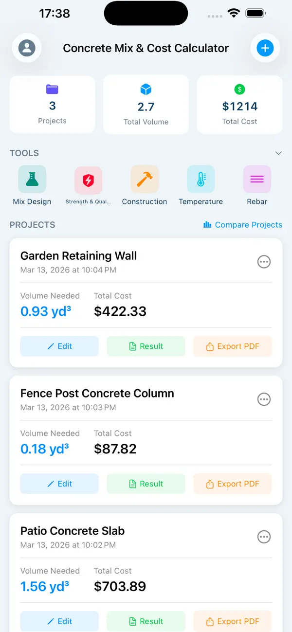 Screenshot #1 pour Concrete Mix & Cost Calculator