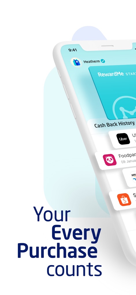 RewardMe - Shop & Earn Rewards - The app provides a clear 'Cash Back History' interface, allowing users to effortlessly monitor earnings from various merchants like Uber and Foodpanda.