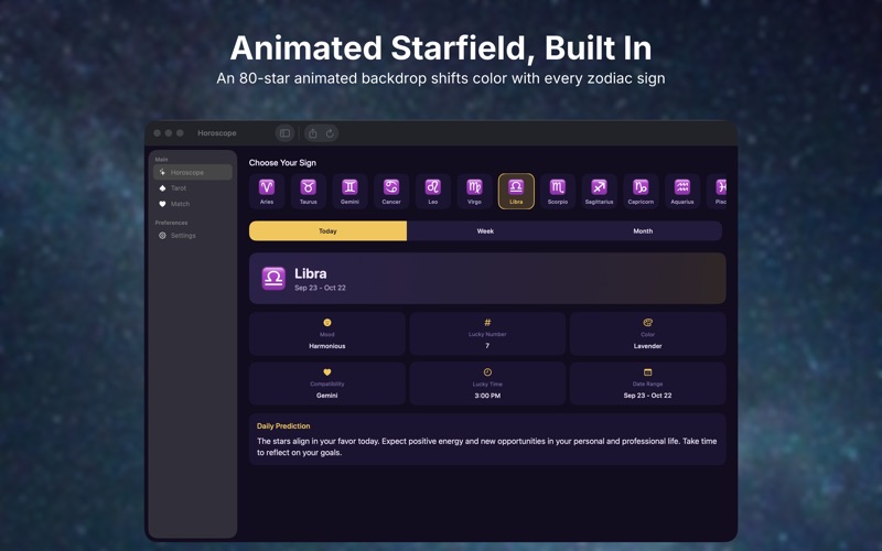 Full window with starfield backdrop