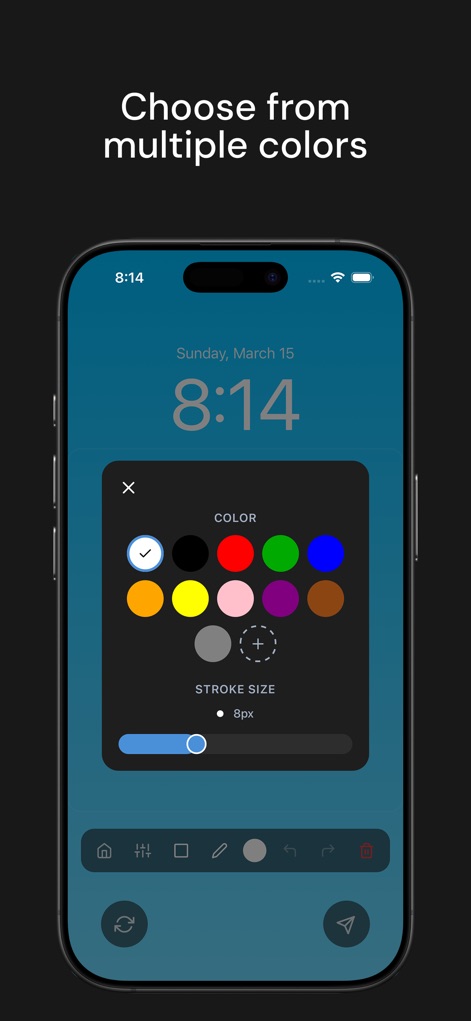 UsTwo - Draw Together - The drawing interface provides comprehensive creative control with a full color wheel selection and a precise stroke size adjustment slider.