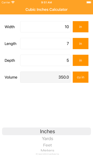 Cubic Inches Calculator Pro iPhone screenshot
