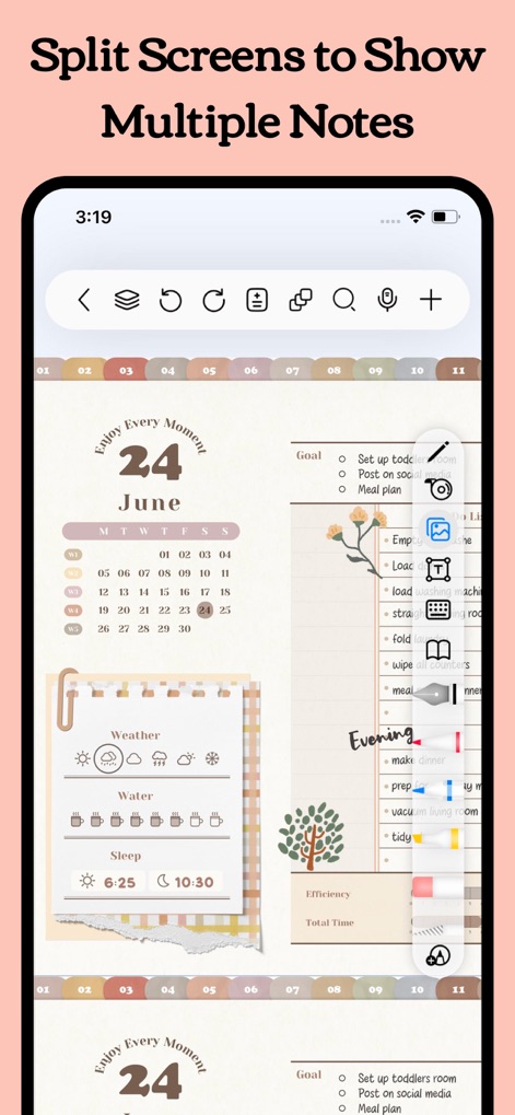 Freenotes®: AI Notes Taking - Enhance multitasking with the app's split-screen view, enabling simultaneous work on a detailed monthly calendar and a separate organized task list.