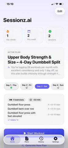 Sessionz.ai — AI Workout Coach Screenshot 1 of 5