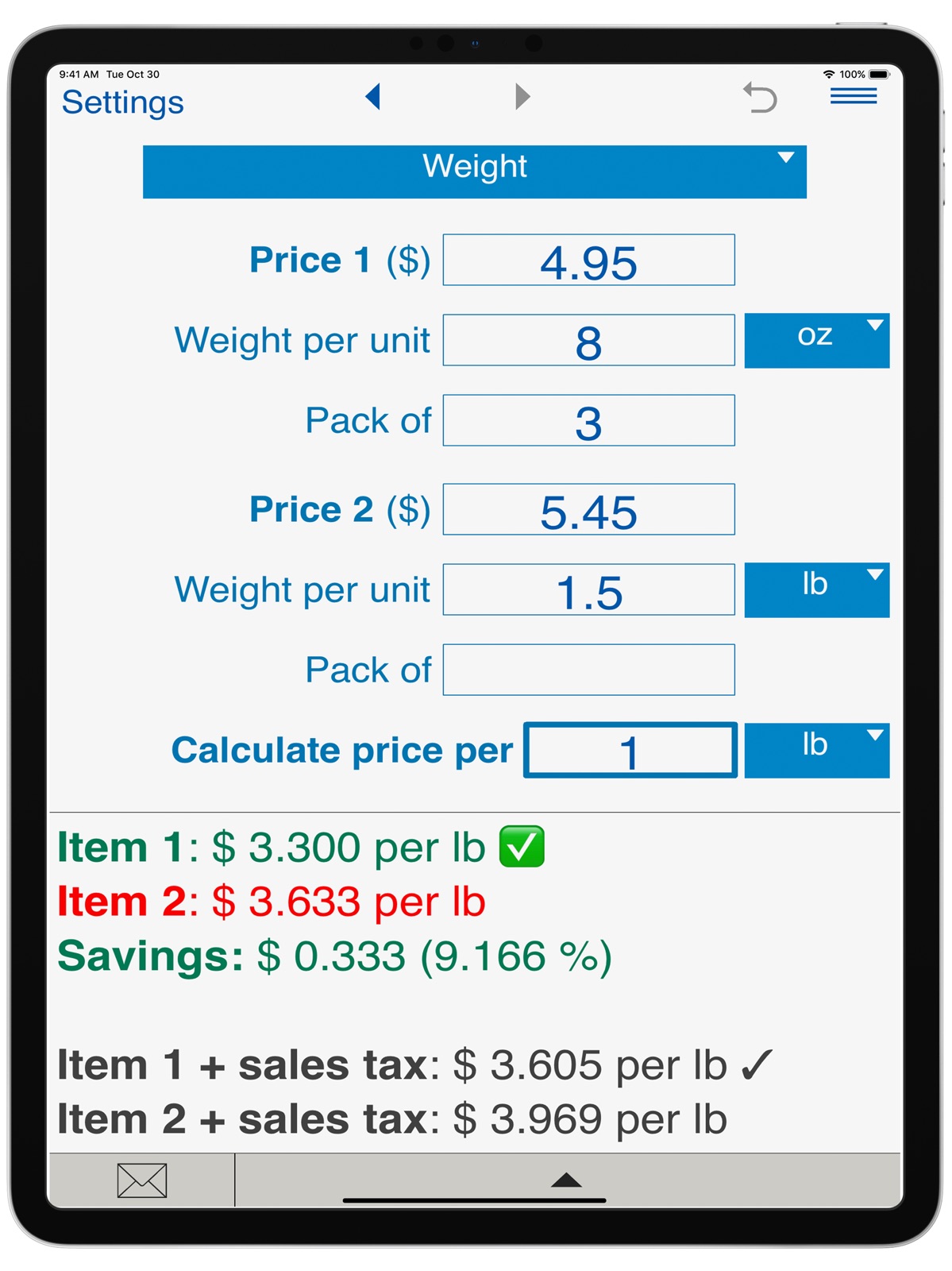 Unit Price Comparison ipad screenshot 2